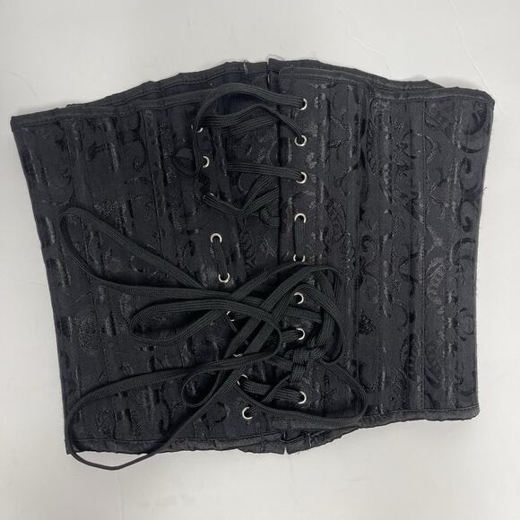 CHARMIAN Women's Classic Black Satin Corset Floral Witchy Steampunk Whimsigoth S - Picture 3 of 5